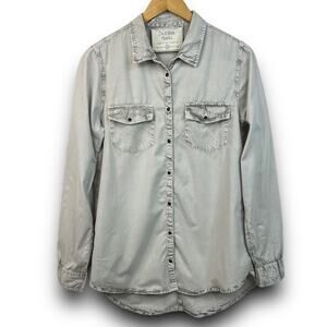 California Moonrise Faded Wash Gray Pearl Snap Shirt Long Sleeve Size Large